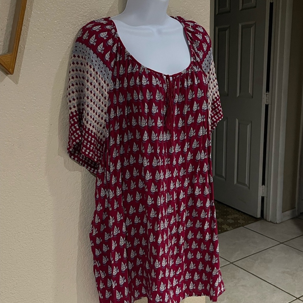 Faded Glory Red and White Patterned Boho Style Tunic